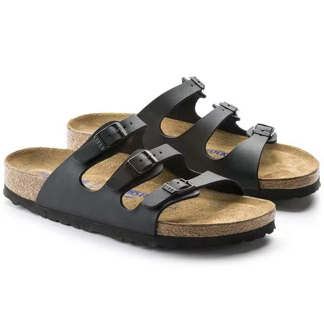 Birkenstock Florida Soft Footbed Birko-Flor Leather Unisex Sandals Black/Blue