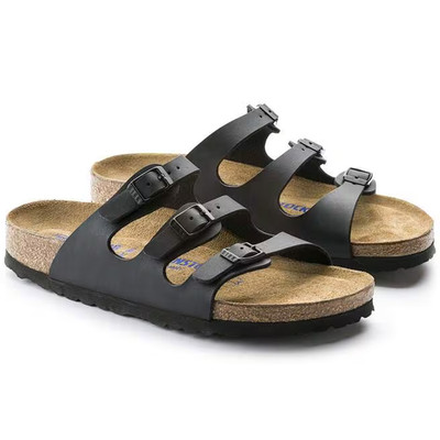 Birkenstock Florida Soft Footbed Birko-Flor Leather Unisex Sandals Black/Blue