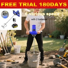 Cordless Plaster Paddle Mixer Mortar Paint Cement Stirrer Whisk w/2 batteries