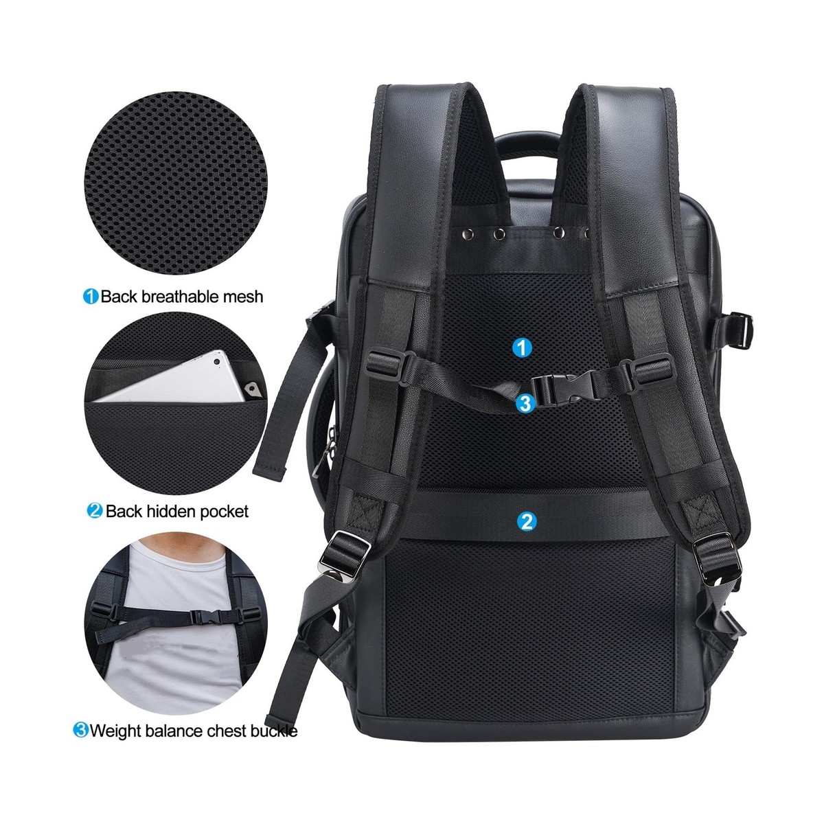 【masamasa】 Masa Kawa Leather 15.6 Inch Laptop Backpack for Men Expandable 36L