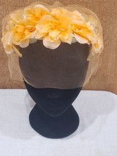 Vintage 1950s Womens Yellow Floral Fascinator Hat with Veil