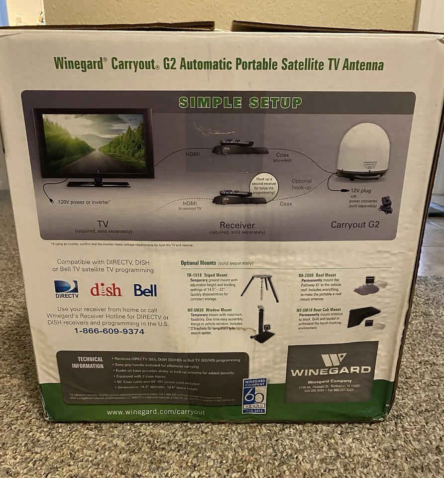 Ant. TV vía satélite automática Winegard Carryout GM-2000 G2 con montaje en techo RK-2000 Foto 2 de 4