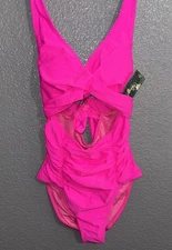 Blooming Jelly One Piece Swimsuit Womens M Pink Ruched Cutout Monokini NWT