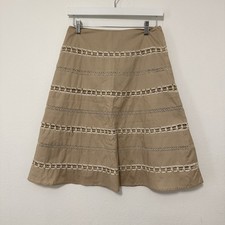 Talbots vintage Tan A-Line Embroidered Skirt Sz 2