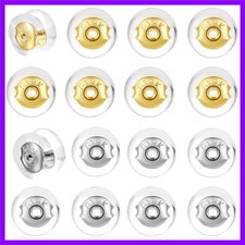 16PCS Silicone Earring Backs Replacements for Studs Heavy Earrings 18K Gold S...