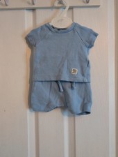 Matalan Baby Boys Blue Ribbed Outfit Set Top & Shorts 0-1 Month 2 Piece Cotton