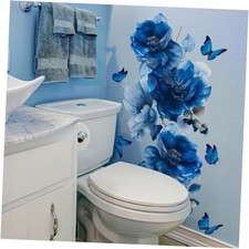 Blue Flower Wall Decals Peel and Stick Peony Floral Wall Sticker Blue Peony