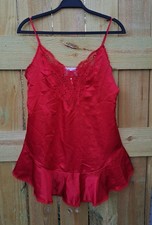 Vtg 80s Babydoll Chemise Faye Red Satin Lace Medium Glam Rock Gothic