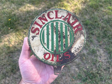 Original Sinclair Oils Two Sided Painted Metal Lubster Paddle Sign Original Sinclair Oils Two Sided Painted Metal Lubster Paddle Sign