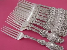 12 Sterling Silver Whiting Lily 1902 Dinner Forks – 7 5/8" – w/ pat. date