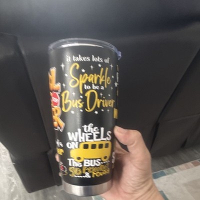 School Bus Driver Insulated Tumbler Black Yellow with Lid Drink Through
