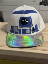 Star Wars R2-D2 Snapback Hat White Blue Holographic Brim Adjustable Cap Youth