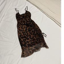 PrettyLittleThing Leopard Print Mesh Cowl Neck Strappy Midi Slip Dress UK 6