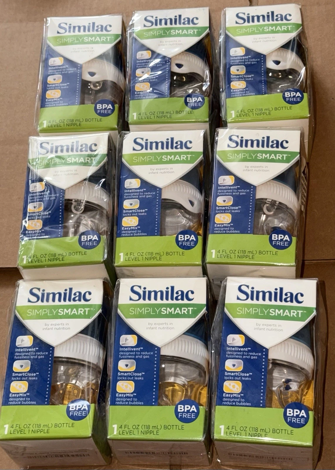 9 Similac Baby Bottles SIMPLY SMART 4oz, Level 1 Nipple, Blue Cap BPA Free
Opens in a new window or