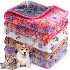 4 Pcs Washable Dog Blankets Waterproof Cute Paw Print Fleece Blanket Reusable...