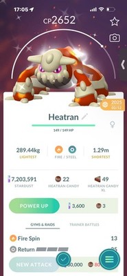 Pokemon Go Legendary Shiny Heatran (gereinigt) 
