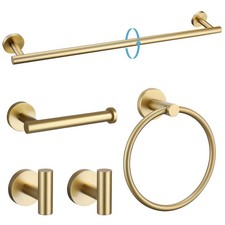 5-Piece Brushed Gold Bathroom Hardware Set 24 Inch SUS304 Steel Towel Bar