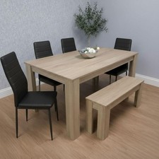 Dining Table and 4 chairs oak black leather bench wood metal dining Furniture 