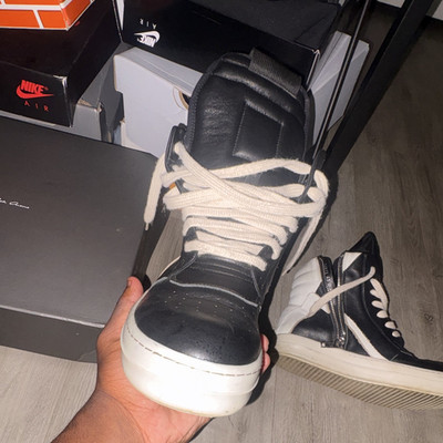 Rick Owens Geobasket Men's Black/White Leather High Top Sneakers Lace-Up Zip