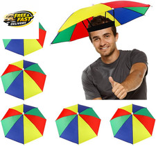 5 Pack Umbrella Hat with Elastic Band, Rainbow Waterproof Fishing Umbrella Hat