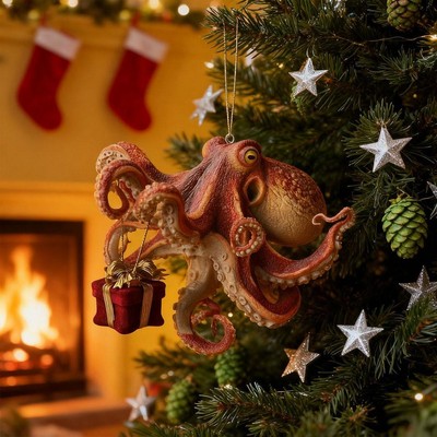 2D Christmas Acrylic Hanging Octopus Ornament 2D Flat   A5F0