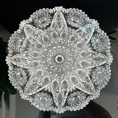 ABPG American Brilliant Period Cut Glass Low Bowl Expanding Star 9 W AS IS c1900