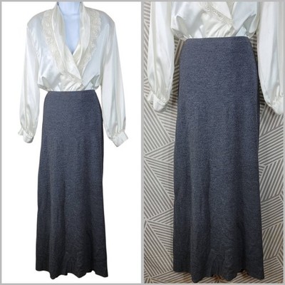 Vtg Eddie Bauer Sweater Skirt XL Tall Gray Wool Knit Pull On Stretch Maxi Long