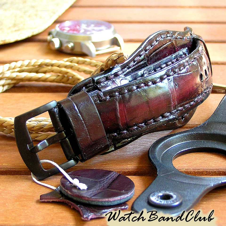 22 мм красный алигатор кожи наручные часы ремень чехол крокодила манжеты браслет комплект группы - Изображение 2 из 4