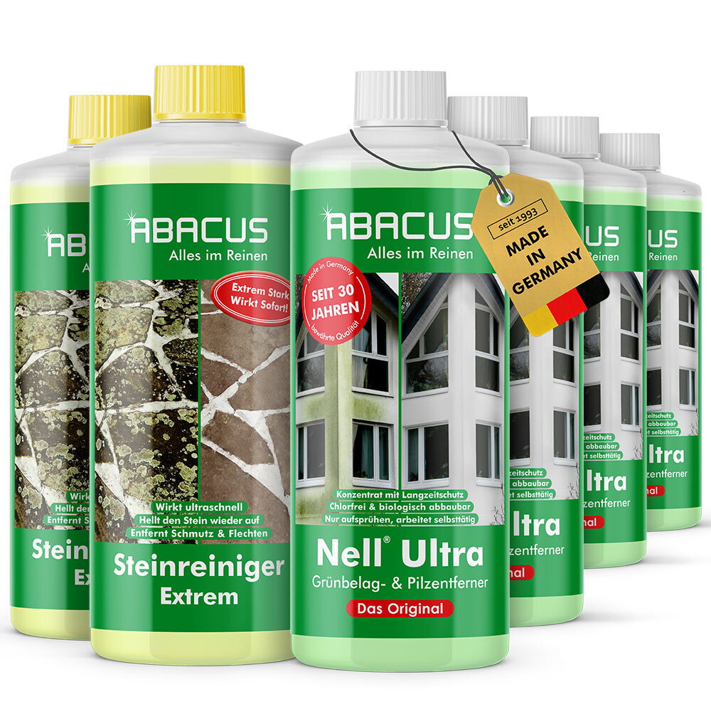 Set - 4x 1L Nell Ultra - Eliminador de revestimiento verde y 2x 1L eliminador de líquenes y algas