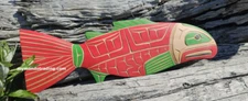 Northwest Coast native American hand carved cedar 23" Salmon wall art signed art