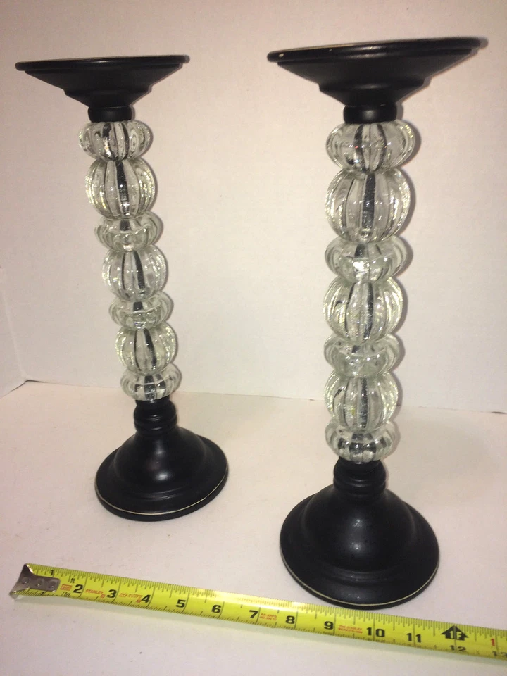 2 LRG 装饰支柱烛台黑色带透明亚克力球设计 — 第 3/4 张图片