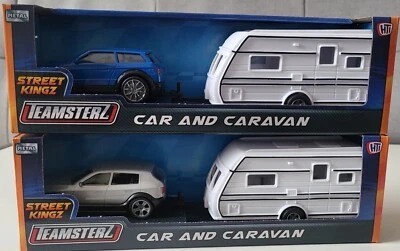 Teamsterz Silver/Blue Car & White Caravan Vehicle Play Fun Toy Kids Children