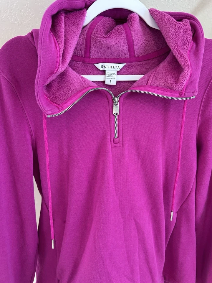 Athleta Acogedora Karma 1/4 Cremallera Sudadera con Capucha Suave Felpa Forrada Sudadera Para Mujer S Fucsia Foto 2 de 4