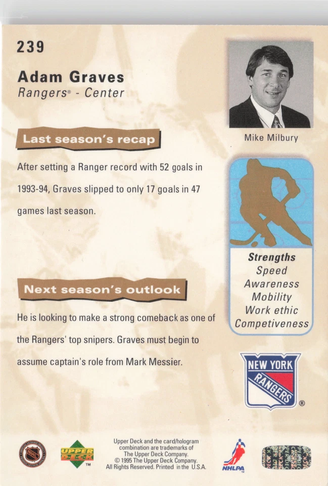 1995-96 Upper Deck #239 Adam Graves Electric Ice - Image 2 of 2
