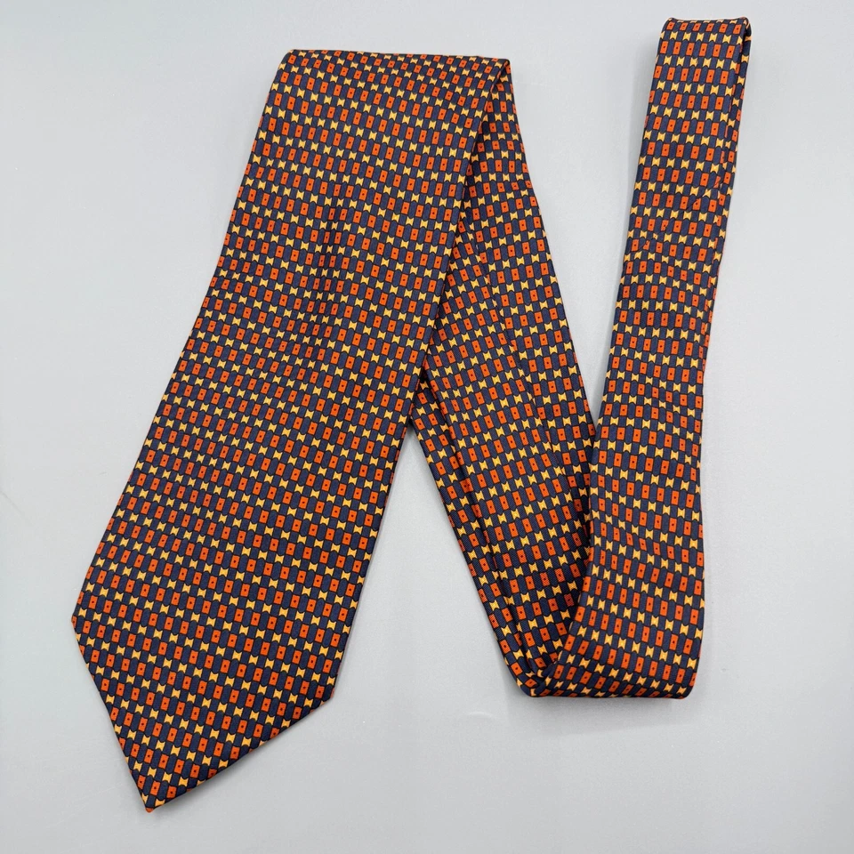 Corbata Battistoni Para Hombres Naranja Azul Arte Geométrico Seda Corbata de Lujo Hecha en Italia Foto 4 de 4