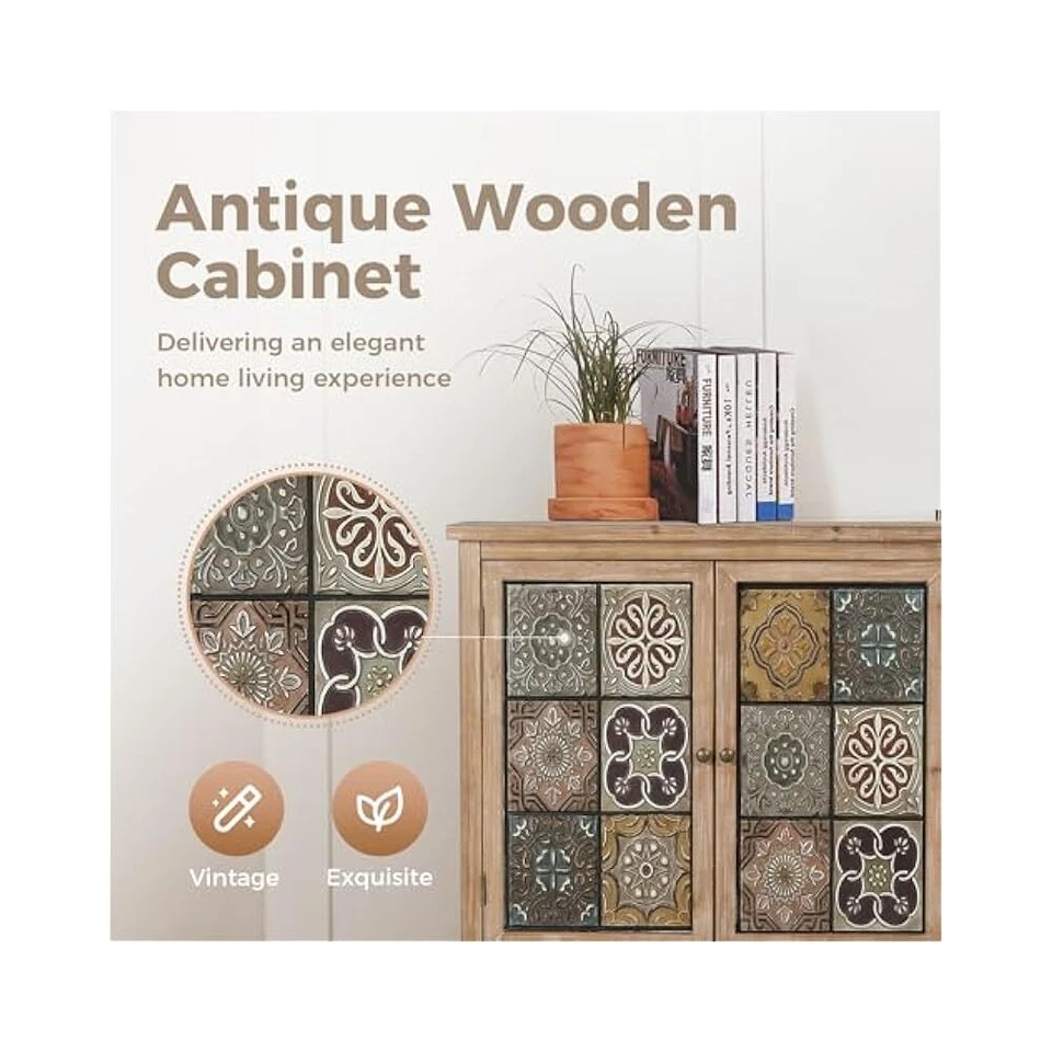 Farmhouse Style Sideboard, 2 Door, Removable Shelf, Classic Wood Finish - Image 4 of 4