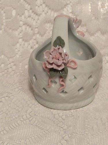 Ceramic Bouquet Holder Shabby Rose Floral Basket Trinkets Jewelry tblbs - Picture 11 of 12