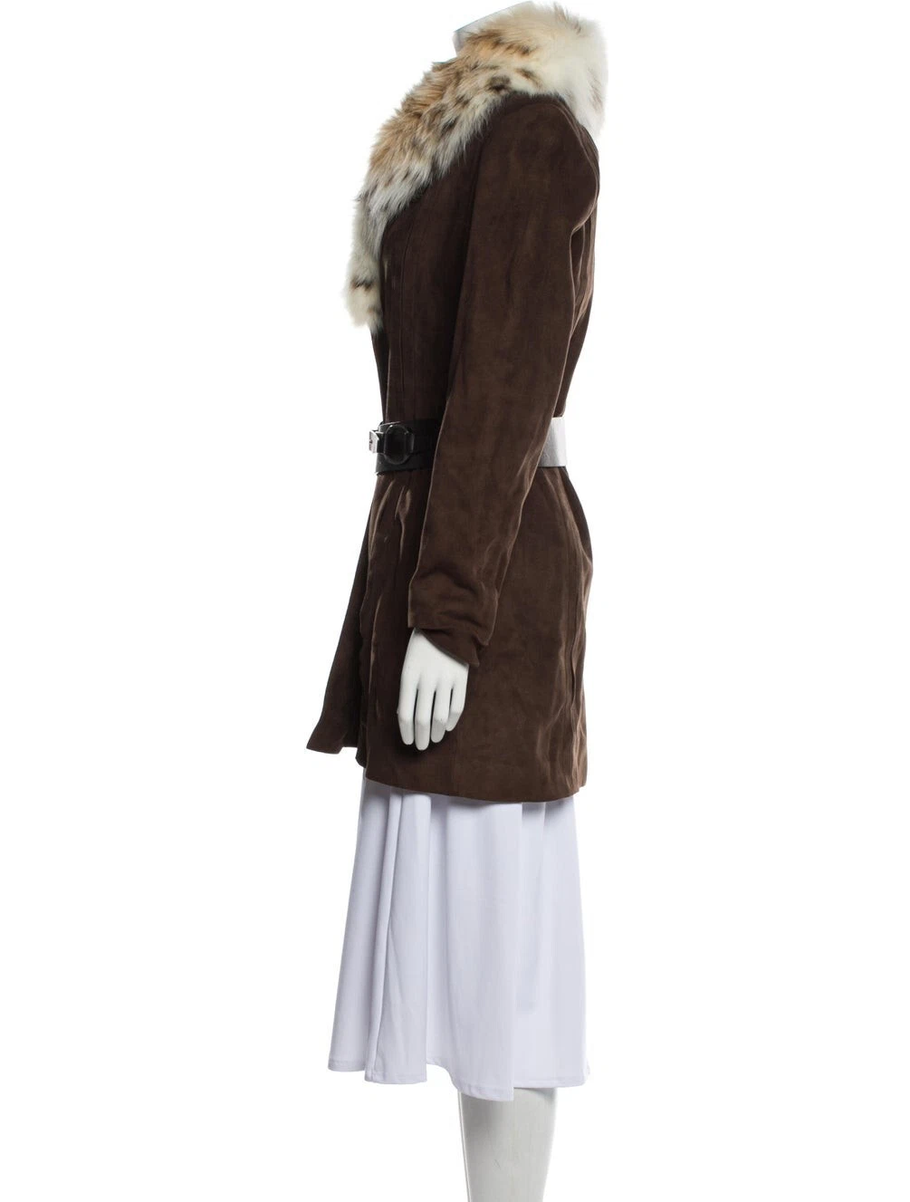 LOEWE Cappotto collare in pelle scamosciata morbida pelle scamosciata con cintura in pelle nera