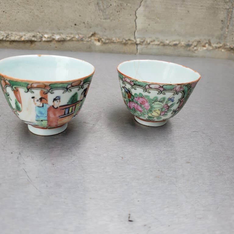 Two great old famille rose cups, chinese