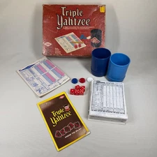 Vintage 1973 Triple Yahtzee Complete Dice Game Extra Cup Score Pads MB ES Lowe