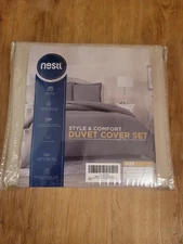 NWT! Nestl Beige linen cream 3-piece Duvet Cover Set QUEEN Size- 90x90