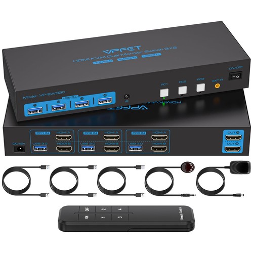 4K60Hz HDMI KVM Switch 3 PC 2 Monitore USB3.0 Simulation EDID KVM-Umschalter ...