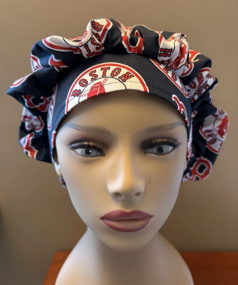 Boston Red Sox Bouffant or surgical scrub cap hat women Red Sox Fabric - Image 2 of 4