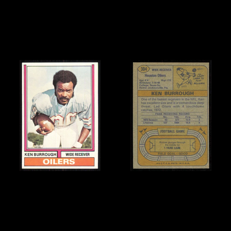Ken Burrough #304 1974 Topps Houston Oilers Football Card NFL NM - Image 3 of 3