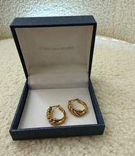 925 Sterling Silver Gold Tone Clear Round  Hu...