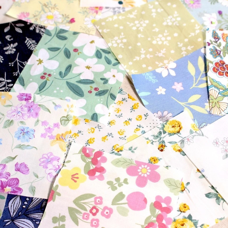 100 Floral Cotton Fabric 4" Precut Squares Quilting Sewing DIY Patchwork Charm - Image 3 of 4