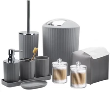 Bathroom Accessory Set - 10 Piece Grey Bathroom Accessories Set with Trash Can, 