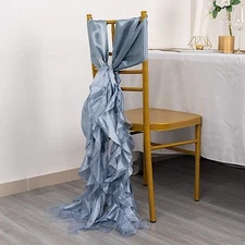 5 DUSTY BLUE Curly Willow Chiffon Satin CHAIR SASHES Party Event Decorations