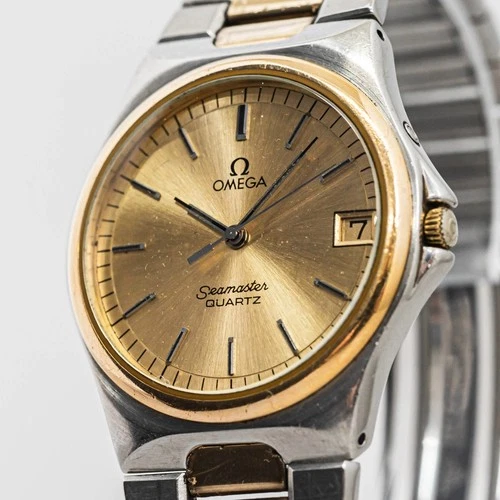 **Vintage 1982** OMEGA Seamaster Cal.1337 Quartz Push Crown Date Gold 34mm Men's