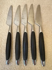 5 Stainless Japan Black Canoe Style Resin Handle Serrated Edge Dinner Knives